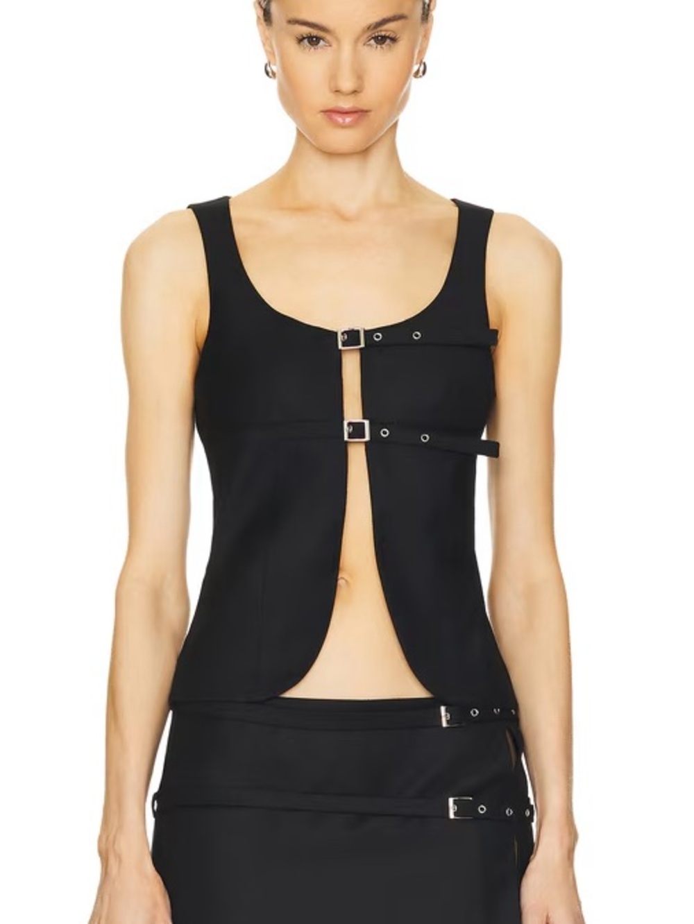 Aya Muse Black Buckle-Front Tank Top
